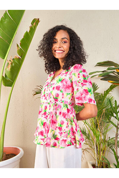 Sassafras By Styli Floral Print Wrap Peplum Top