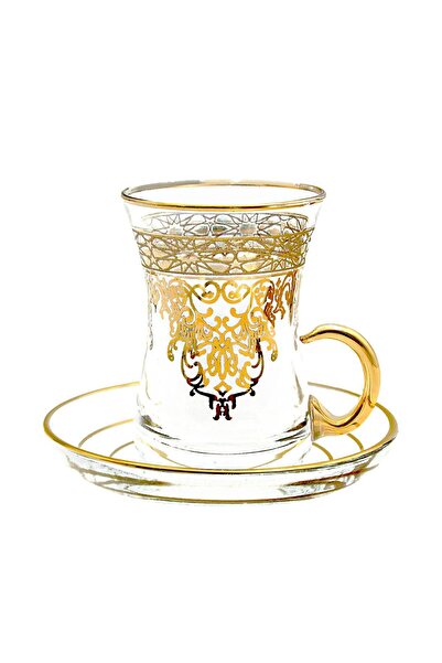 Paşabahçe Altın Yaldızlı Çay Bardağı (KULPLU) 1 Kişilik, Üsküdar, 12 Ayar Altın,
