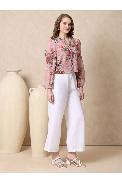 Mish By Styli Georgette Floral Print Top with Ruffle Detail