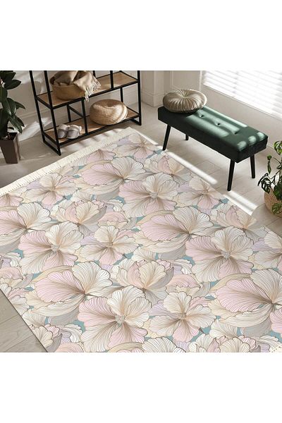 In House Velvet Turkish Rectangular Decorative Carpet -Light Pink - 120x80 cm