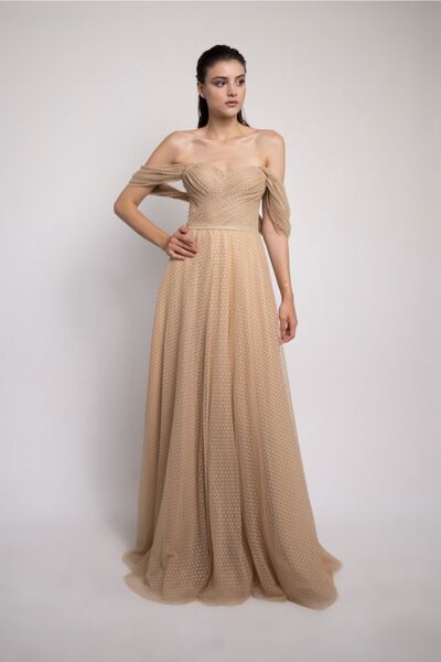 Lenta Moda Ten Rengi Puantiyeli Nişan Ve Gece Elbisesi