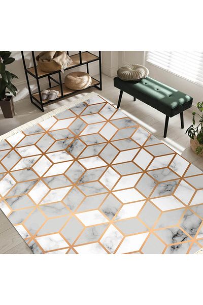 In House Velvet Turkish Rectangular Decorative Carpet -Multicolor - 120x80 cm