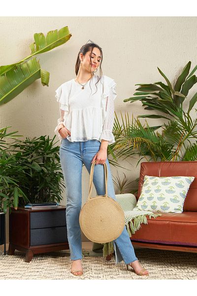 Sassafras By Styli Dobby Ruffled Peplum Top