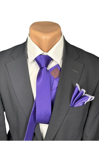 HARES Limited Edition Purple Abraham Fabric Handmade Tie & Handkerchief