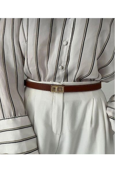 Des'ree Kemer (Taba) 2.5 cm Wide Gold Buckle Stitched Pants, Dresses and Shirts Belt