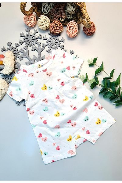 CemBebe Heart Patterned Short Leg Jumpsuit for Baby Girl