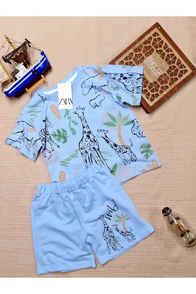 krm kerem bebe Giraffe Patterned Summer Suit for Boy