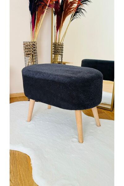 Bounteous Oval Model Ahşap Ayaklı Teddy Kumaş Dekoratif Puf Bench