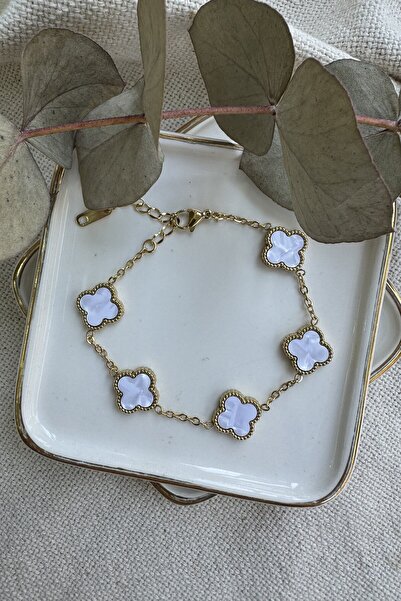 My Joyas Design سوار البرسيم الفولاذي الأبيض - تصميم لؤلؤي