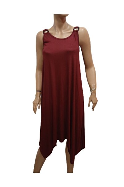 MasmaviMilla Γυναικείο φόρεμα βισκόζης με λουράκια σε χρώμα μπορντό, κομμένο ...