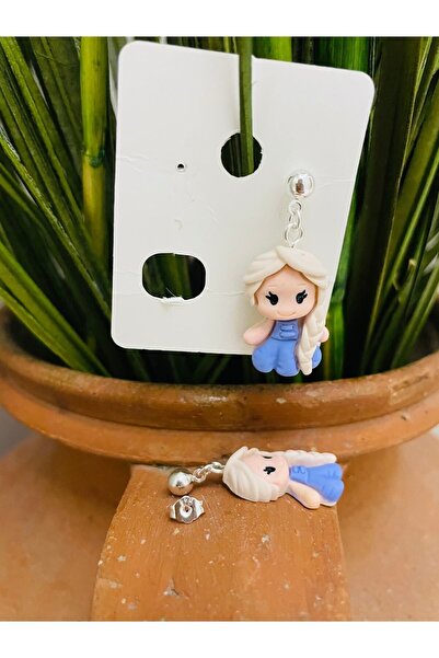 1PARÇAMAVİ Prenses Elsa Frozen 925 Ayar Gümüş Kaplama Top Çivili Kız Çocuk Küpesi