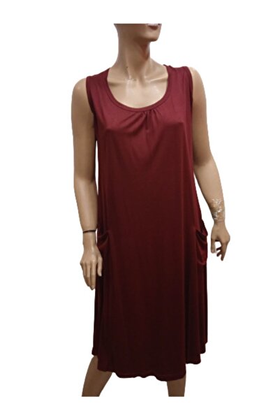 MasmaviMilla Γυναικείο μπορντό φόρεμα με χοντρό λουράκι από βισκόζη