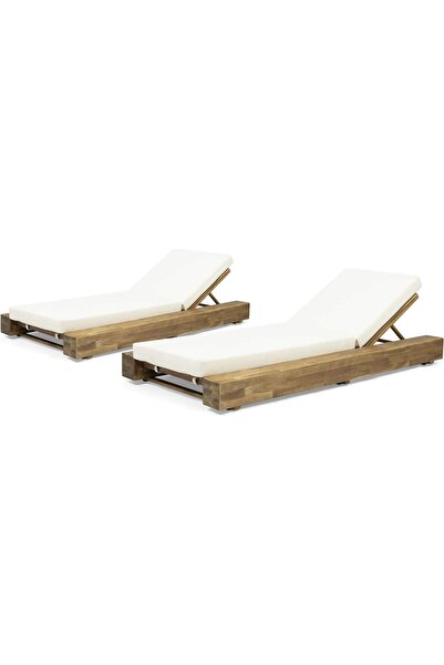 VARSTHREE Modern Akasya Ahşap Şezlong ve Minder Seti Ayarlanabilir Suya Dayan...