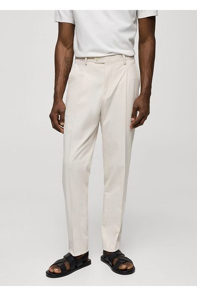 MANGO Man Striped Seersucker Cotton Slim Fit Fabric Pants