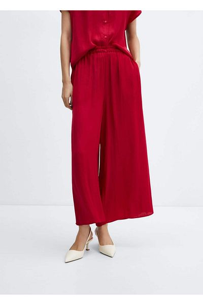 MANGO Woman Satin Trousers with Elastic Waist