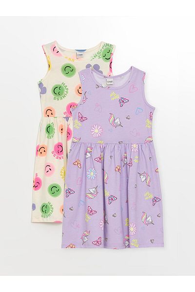 LC Waikiki LCW Kids - Σετ κοριτσίστικου φορέματος με λαιμόκοψη Crew 2 τεμ