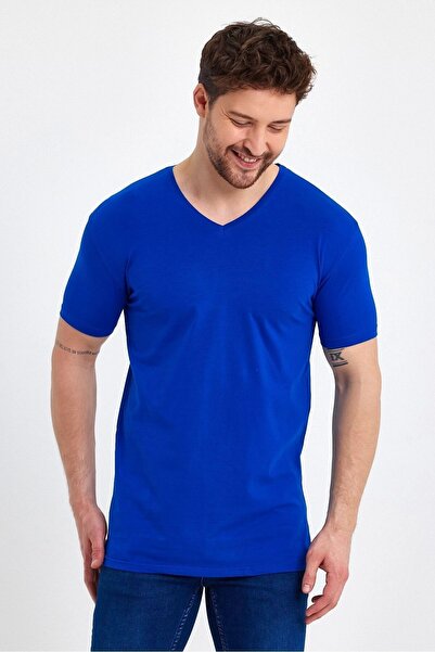 GENIUS STORE Ανδρικό T-Shirt με λαιμόκοψη V Basic Navy Blue
