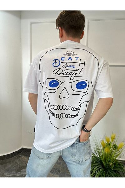 NOMARC Tricou alb cu craniu din spate