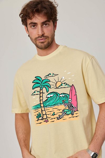 NOMARC Κίτρινο μπλουζάκι με στάμπα με σκελετό Surfer