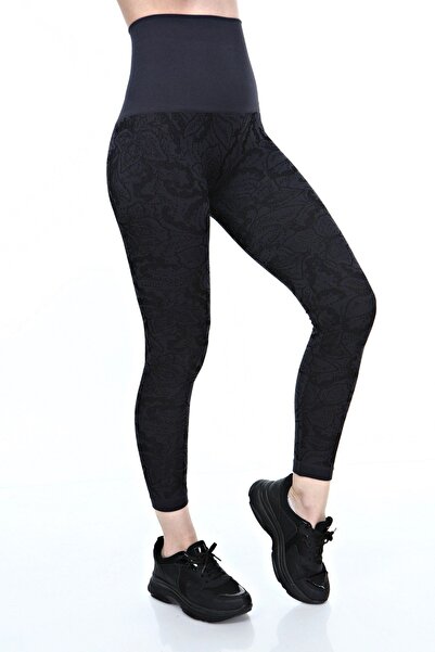 Sizce Moda Füme Premium Extra Yüksek Bel Kışlık Örme Kendinden Desenli Toparl...