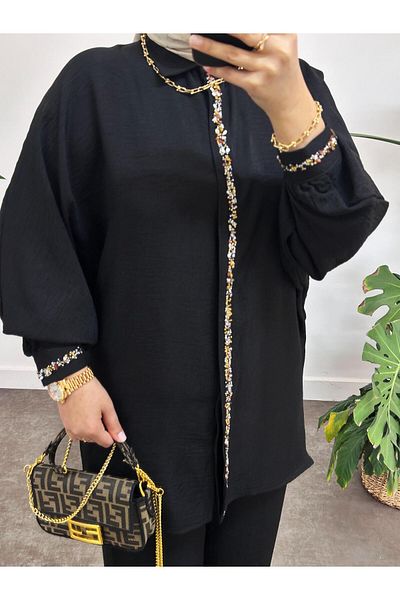 ASEL FASHİON Beaded Linen Suit Black