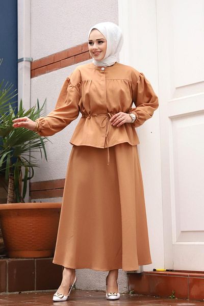 MİSSKAYLE Σετ Camel Hijab με λεπτομέρεια Bronch