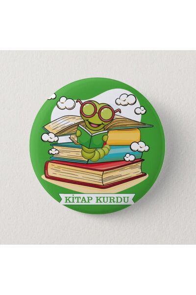 Genel Markalar Kitap Kurdu Yeşil - Çocuk İğneli Rozet (2 ADET) CaminhoRozet