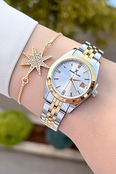 Daniel Klein Sarı Gümüş Renk 24 Ay Garantili Kadın Kol Saati ve Bileklik