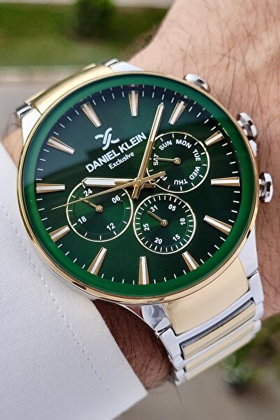 Daniel Klein ساعة يد رجالية بمينا أخضر ولون ذهبي معدني