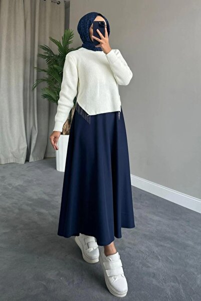 bm bessomoda fashion boutique Жіноча спідниця з тканини для підводного плавання Klos темно-синя спідниця Tesettur