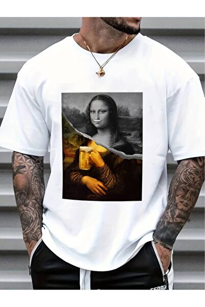 NoVibe Tricou cu mânecă scurtă unisex imprimat Mona Lisa - 100% bumbac