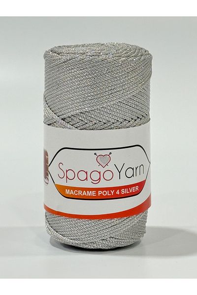 BALIM ÖRGÜ EVİ Spago Poly 4 - Ασημί Glitter Macrame νήμα, Σετ 4 - 060