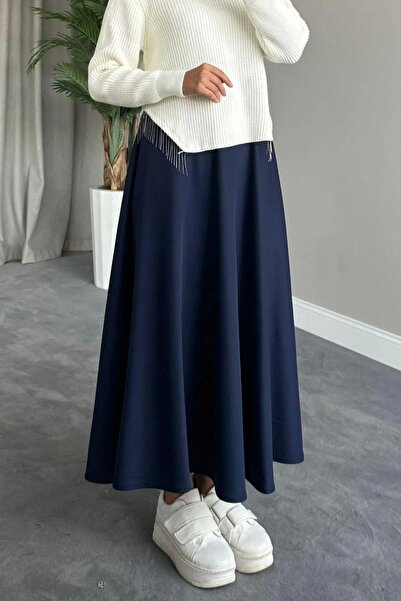 bm bessomoda fashion boutique Жіноча спідниця з тканини для підводного плавання Klos темно-синя спідниця Tesettur