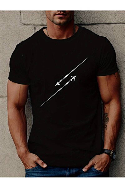 NoVibe Tricou unisex cu mânecă scurtă, 100% bumbac, imprimat cu avion