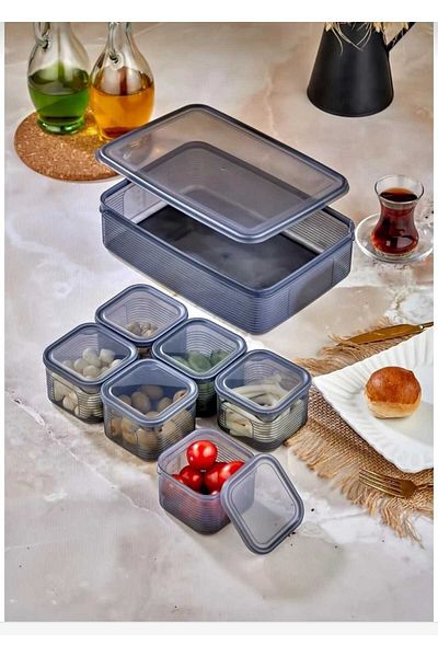 My Honey B Striped Vacuum Breakfast Set with 6 Square Trays and Divided Lids