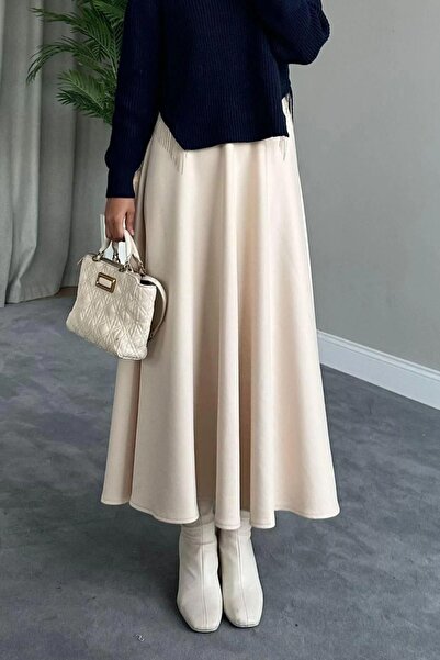 bm bessomoda fashion boutique Γυναικεία Scuba Fabric Puff Flared Beige Hijab Φούστα