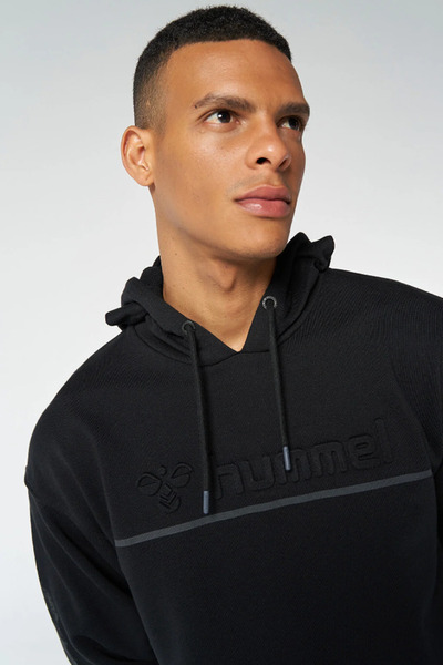 hummel 921645-2001 Siyah Önü Baskılı Kapüşonlu Erkek Sweat
