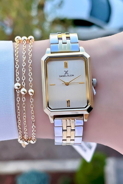Daniel Klein Sarı Gümüş Renk 24 Ay Garantili Kadın Kol Saati ve Bileklik