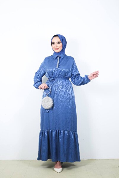 my showy shop Kadın Tesettür Giyim- Büyük Beden Jakarlı Taş Detaylı Gömlek Ya...