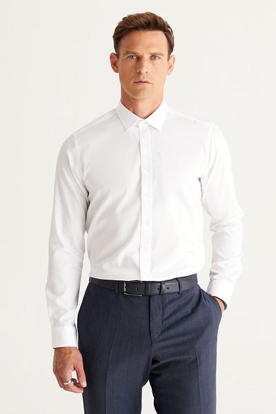 ALTINYILDIZ CLASSICS Altıny Yıldız 4A2000000007 White Men's Slim Fit Collared 100% Cotton Long Sleeve Shirt