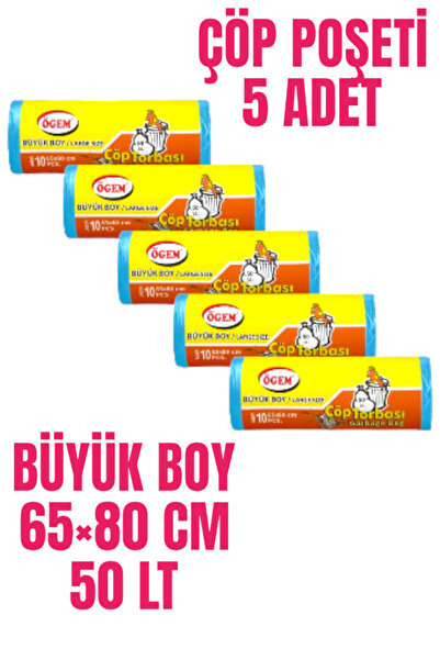 Parla Çöp Poşeti Büyük Boy, Rulo İçi 10 Adet, 65x80 CM, 50 LT, Mavi Renk
