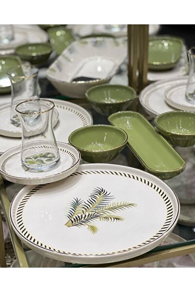 Onedekor 37 Piece Modern Green Flower Breakfast Set