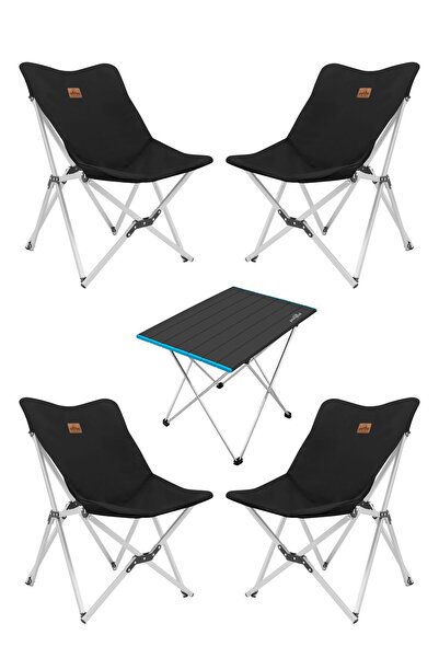 TuruncuFil Alüminyum Small Kamp Masası ve 4 Adet Kamp Sandalyesi 5'li Set