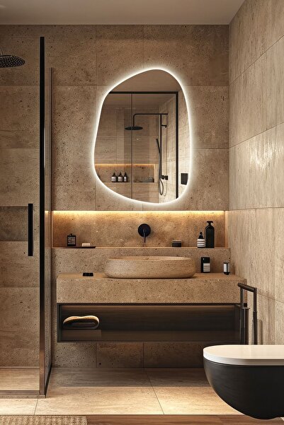 Mirze Life 60x40cm Beyaz Işıklı Lavabo Aynası, Modern Tasarım Aydınlatmalı Ba...