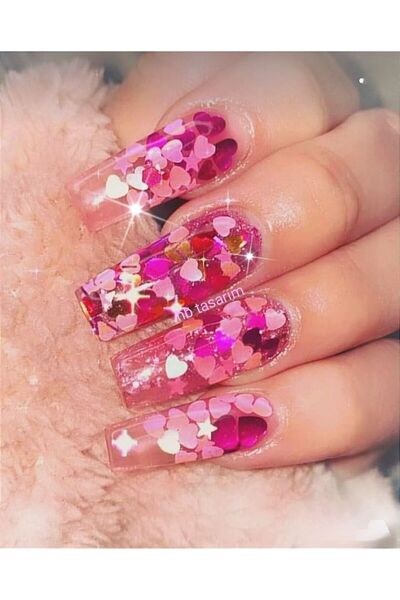 hbtasarim Kalpli pembe simli oje