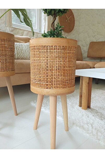 Toprak Design Bohem, Bambu, Rattan Ayaklı Saksı, Saksılık , Ahşap Saksı