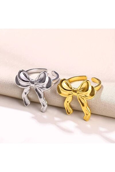 BİOFİSTORE خاتم ذهبي وفضي بفيونكة مزدوجة - لونين قابلين للتعديل