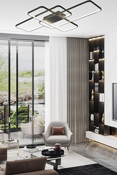 NZL Lighting Yüksek Aydınlatmalı Dikdörtgen Siyah Tavan Led Avizetek Renk Aydınlatma, Avize,salon Avizesi