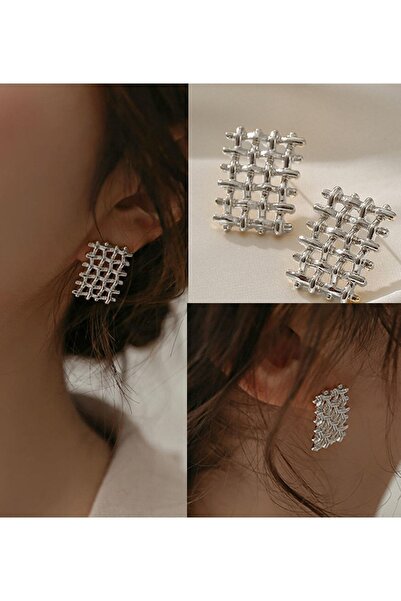 Dora Accessories Örgü Şeklinde Tasarım Gümüş Renk Küpe