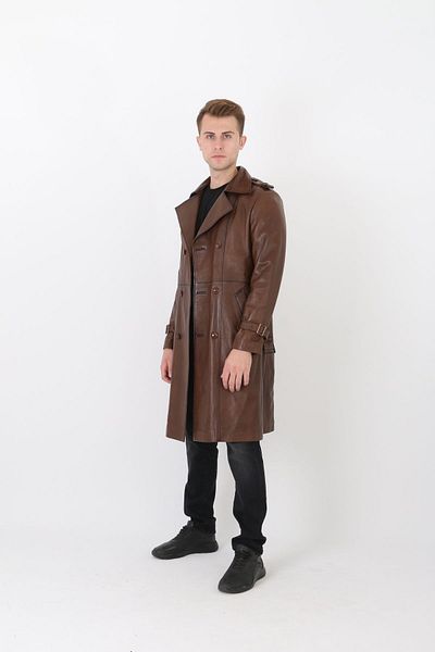 NYC GİYİM TEKSTİL Genuine leather men's topcoat coffee color